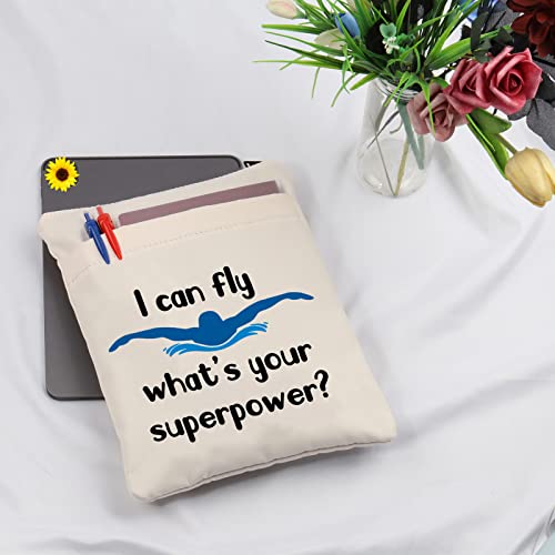 Jniap Swim Book Sleeve Swimmer Swimming Lover Gift Swim Team Book Protector I Can Fly What’s Your Superpower Book Cover #TOP6