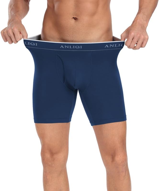 ANLIQI Men's Underwear Boxer Briefs Pack Bamboo Viscose Underwear Moisture Wicking & Breathable Men Underware with Fly 4 Pack - Image 8