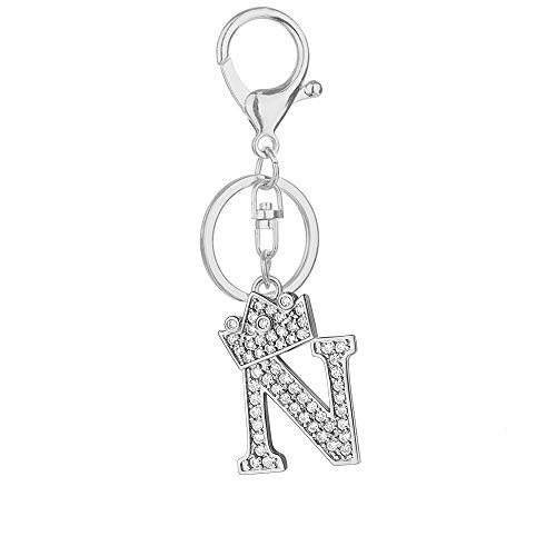 Axmerdal Alphabet Keychain Crown Rhinestone Letter A-Z Key Chain Initial Keyring (N, Silver-tone) Georgia 