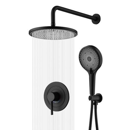 sumerain Matte Black Concealed Shower Faucet Set, Rain