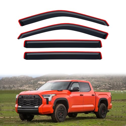 Image of in-Channel Rain Guards for 2022-2026 Toyota Tundra CREWMAX ONLY, Window Visor Shields Vent Deflector Shade Wind Dark Smoke 2023 2024 22 23 24 25, Tape-On Inside-Mount, 4PCS