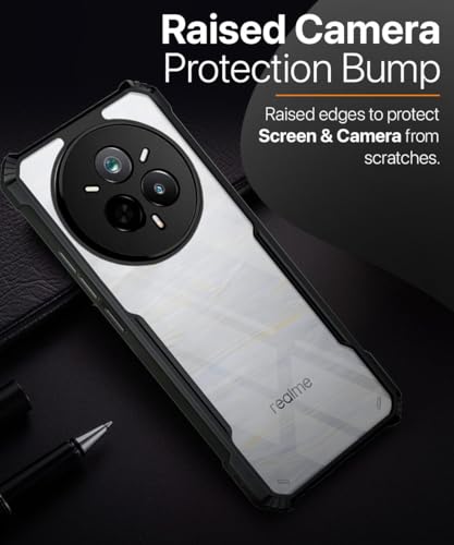 Image of WOW IMAGINE Shock Proof Clear Protective Back Case for Realme 14 Pro 5G - AirEDGE Technology | 360 Degree Camera Protection | Transparent Hybrid Back Case Mobile Cover - Black
