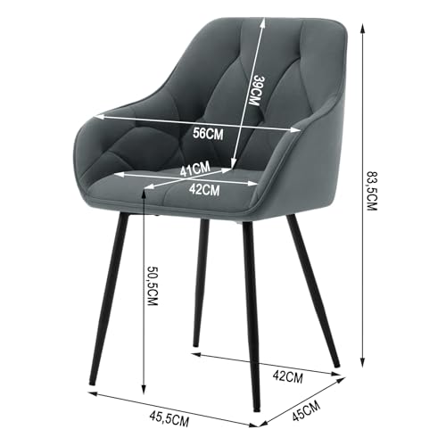 Set di 2 Sedie da Pranzo con Braccioli e Schienale, Sedie Cucina Moderna in Velluto, Poltrone da Salotto con Gambe in Metallo, Sedie ergonomiche per Ufficio, Bar, Grigio Scuro, EZS02dgr-2 - Sedia gaming - Immagine 2