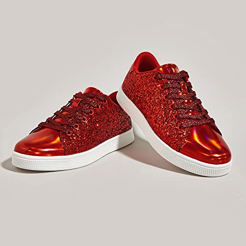 Lucky Step Glitter Sneakers Lace Up | Fashion Sneakers | Sparkly Shoes For Women (8 B(M) Us,Red) #TOP2