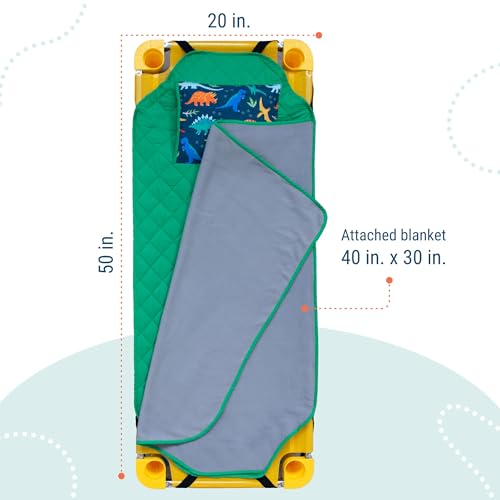 Image of Wildkin Modern Kids Nap Mat with Pillow for Boys - Cotton Blend, Elastic Straps, Toddler Sleep Mat for Daycare, Preschool, Kindergarten & Travel, Ages 3-7, Machine Washable - Jurassic Dinosaurs