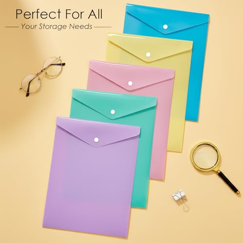 Image of Shuban A4 Plastic File Folder Document Organizer, Plastic File Holder with Snap Button, Waterproof Certificate Folder for Office, School, Home (Style-2-Plain Folder - 10 Pcs -Multi Color)