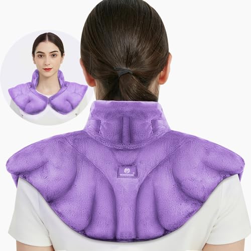 MEISENHOME Microwavable Heat Pad for Neck and Shoulders, Weighted Microwave Moist Heating Wrap for Pain Relief Sore Muscle Stress Tension, Heated Wrap with Aromatherapy, Hot & Cold Compress, Purple