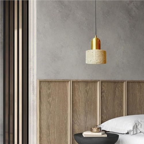 Lustre en travertin jaune d'exception et cuivre pur suspendu - 2