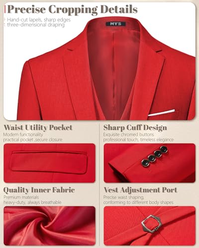Image of MY'S Men's 3 Piece Suit Notch Lapel 2 Button Blazer Slim Fit Dress Business Party Jacket Vest Pants & Tie Set