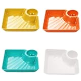 HNOYGNU 4pcs Dumpling Plate,Plastic Plates with Dipping Saucer,Dumpling Plates with Sauce Compartmen