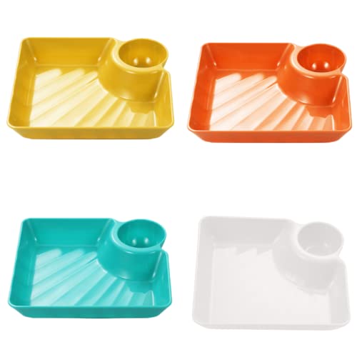 Hnoygnu 4Pcs Dumpling Plate,Plastic Plates With Dipping Saucer,Dumpling Plates With Sauce Compartment For Party Chips,Sushi, Dumpling, Snack(4 Colors) #TOP17