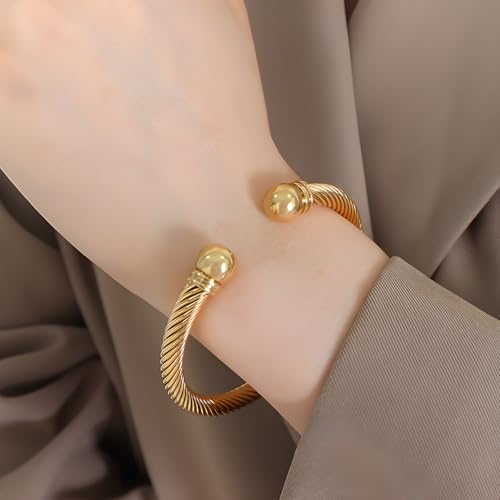 OSIRIDEH2 Stainless Steel Twisted Cable Wire Bracelets Adjustable Open Cuff Bangle Bracelet Vintage Jewelry Gift for Women (gold cable bracelet) by OSIRIDEH2 - Used condition - Image 3