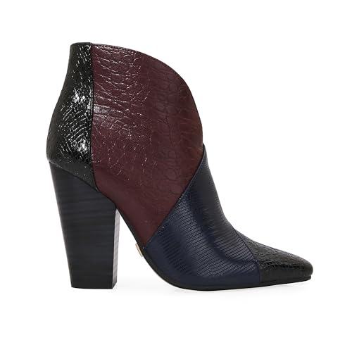 Black Croc-Embossed Heeled Booties