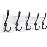 WEBI Percheros Pared Madera,5 Ganchos Triples Colgador Pared,Percha Pared,Colgadores Pared,Ganchos Para Abrigos,Chaqueta,Negro sobre Blanco