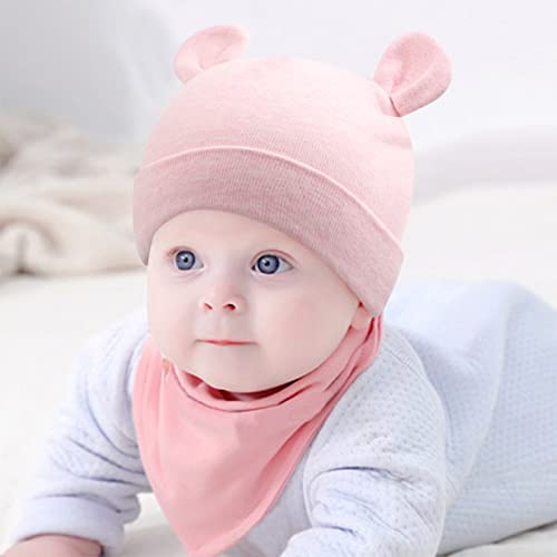 Bamery Newborn Baby Girls Hospital Hat Cute Bear Ear Cotton Baby Boy Beanie For 0-6Months (White+Pink+Gray,0-6M) #TOP1