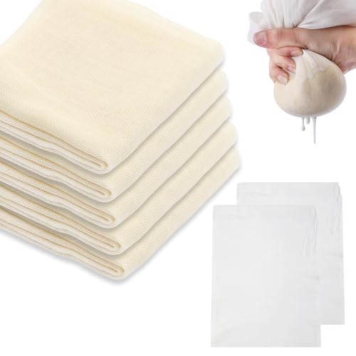 5 Pièces Etamine Alimentaire, Étamine Non Blanchie 50 * 50cm, 2 Pièces Sac Filtrant 60 * 45cm, Lavable Réutilisable, Toile A Beurre Pour Filtrer Épices, Beurre, Jus, Fromage, Thé, Tofu