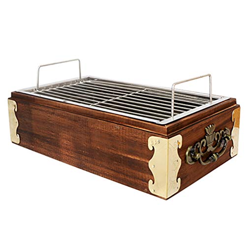 Barril de carbón para Barbacoa, Parrilla de carbón de Acero Inoxidable con Marco de Madera/bambú para Acampar al Aire Libre en casa