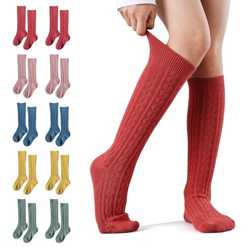 MINI PANDA 5 Pairs knee Socks for Toddler Girls, Baby Girls High Cute Long Socks