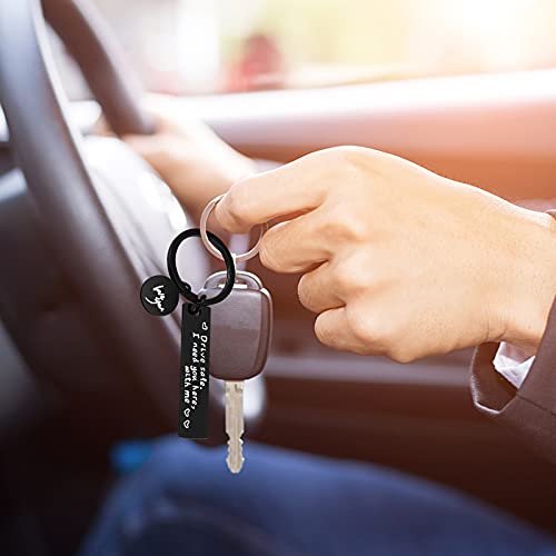 Yolev Auto Schlüsselanhänger Safe Driving Schwarz Personalisiert Driver Schlüsselanhänger für Freund Ehemann Vater Valentinstag