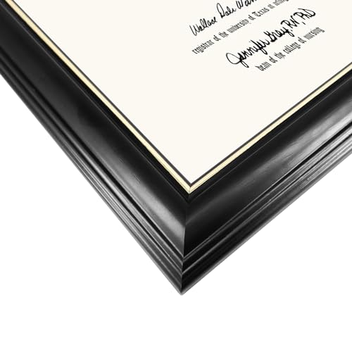 GraduationMall Double 8.5x11 Diploma Frame,Solid Wood & Tempered Glass,Black Finish with Gold Trim,Black & Gold Mat by GraduationMall - Image 6