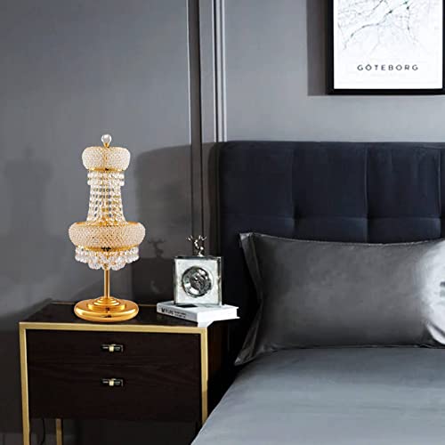 Beirio 6-Lights Golden Finish Classic Empire Style K9 Crystal Ball Bedside Desk Table Lamp Night Light Fixture For Living Room Dining Room Bedroom Office Home Table Decoration (W 10 × H 22 Inch) #TOP4