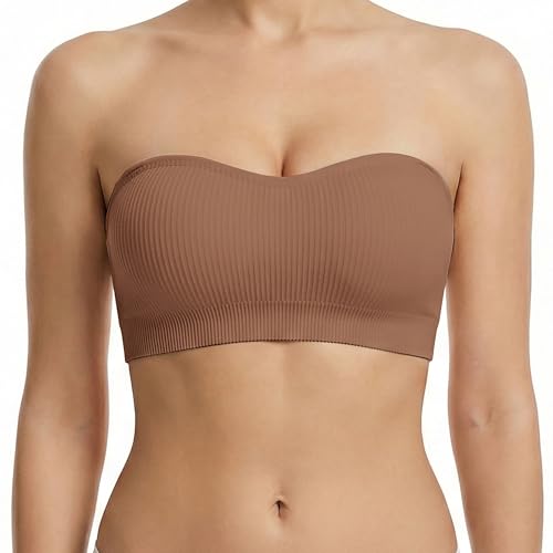Image of Zimcti Strapless Bras for Women-Non Slip Silicone Grip Bandeau, Wirefree Seamless Tube Top, Removable Pads, Clear Strap