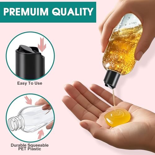 Image of 8 oz Clear Plastic Refillable Travel Shampoo and Conditioner Bottles with Black Disc Top Caps 3 Packs Empty Squeeze Bottles Cosmetic Containers for Lotions, Body Soap Cream