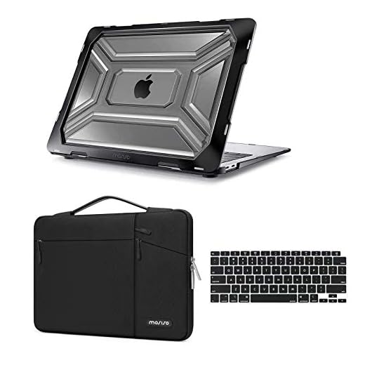MOSISO Compatible with MacBook Air 13 inch Case 2022 2021 2020 Release A2337 M1 A2179 Retina Display Touch ID, Plastic Hard Shell Case with TPU Bumper&Carrying Sleeve Bag&Keyboard Cover, Black
