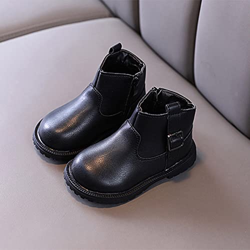Simple Autumn and Winter Girls Boots Round Toe Flat Sole Thick Bottom Non Slip Buckle Warm Solid Color2