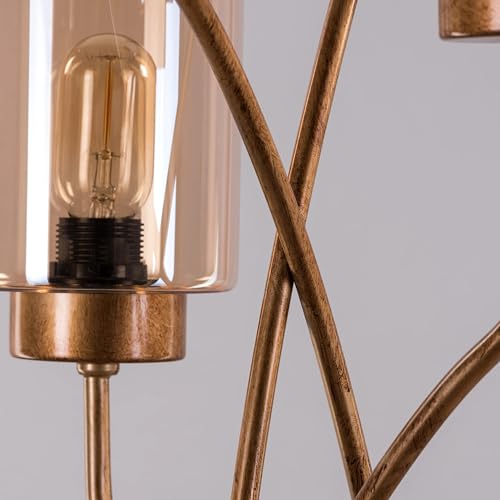 Image of Modern Floor Lamp for Living Room | Gold Standing Lamp with 4 Amber Glass Shades | 3 Color LED Floor Lamp for Bedroom, Corner Lighting & Home Decor