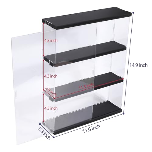 Choowin 3-Layer Clear Acrylic Display Case with Door,Wall-Mounted Display Shelf for Funko Pop,Countertop Display Case for Collectible Action Figure,Dustproof Storage Organizer 11.6x3.3x14.9 inch Black - Thumbnail 2