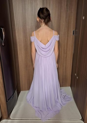 POMUYOO Cold Shoulder Chiffon Junior Bridesmaid Dresses for Teen Girls Party Pageant Gowns YG3392