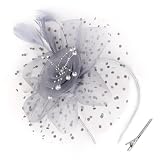 Grey Fascinators Hats for Women Tea Party Grey Vintage Hat Fascinator Headband Flower Hat Fascinator Hats Feather Headband Tea Party Accessories for Women Girls