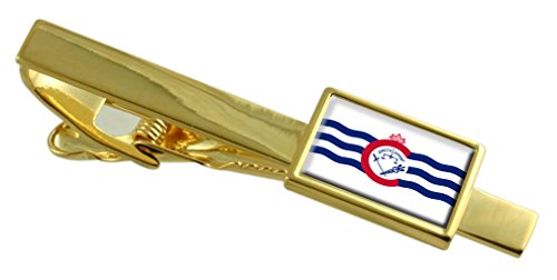 Pasador de Corbata de Cincinnati en Oro con Bandera de EE. UU. y Grabado de Lujo Artesanal