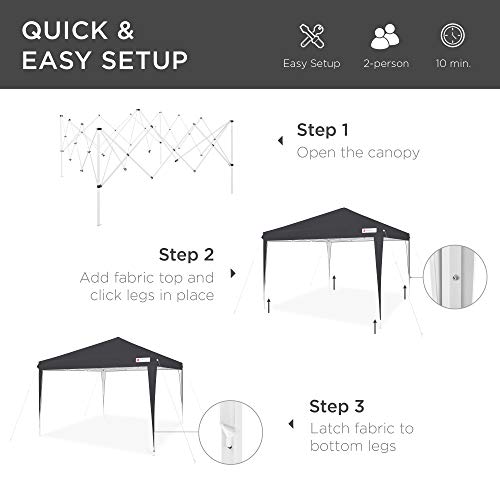 Best Choice Products Outdoor Portable Lightweight Folding Instant Pop Up Gazebo Canopy Shade Tent W/Adjustable Height, Wind Vent, Carrying Bag, 10X10Ft - Black #TOP1