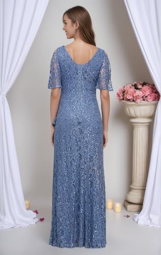 Sequin Lace Mother of The Bride Dresses for Women Short Sleeve Formal Dress with Slit Long Evening Gown2