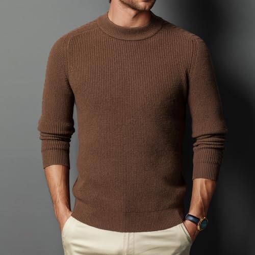 Mens Mock Turtleneck Sweater 100% Wool Fashionable and Casual Knit Pullover Tops Solid Color Basic Style2
