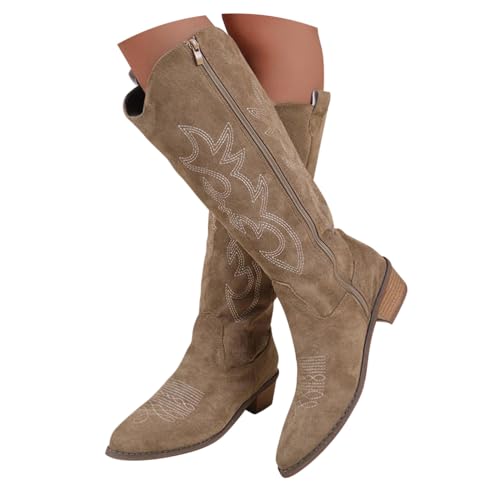 shownicer Stiefel Damen Bestickte Westernstiefel Blockabsatz...