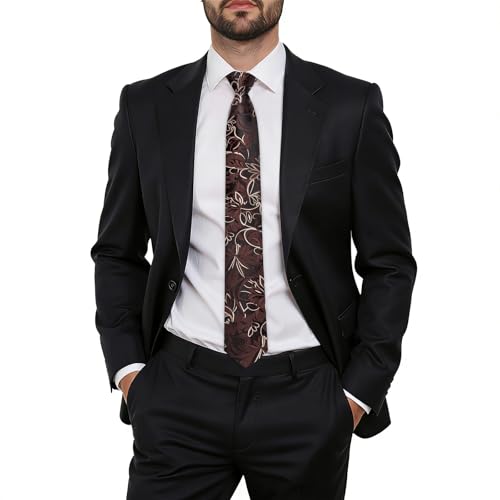 Image of Hi-Tie Zipper Ties for Men Pre-tied Tie Set Lapel Pin Pocket Square and Cufflinks Formal Business Wedding Adjustable Necktie
