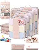10 Set Compression Packing Cubes for Travel Gifts Women Mom,OlarHike Luggage Clothes Organizer for Travelers,Airplane/Cruise/Car/Train Travel Essentials,Compressible Expandable Saver Space Bags(Beige)