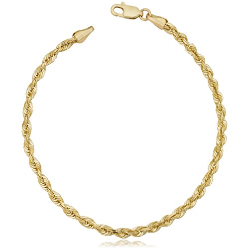 Kooljewelry Mens or Womens 10k Yellow Gold 3.2 mm Rope Chain Bracelet (7.5 or 8.5 inch)