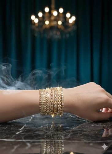 Starglow Kadın Bileklik 14 Ayar Altın Kaplama, Zirkon Taşlı Göz Alıcı Trend Bileklikler, Kararmaz, Dayanıklı Altın Kaplama Bileklik Modelleri Şık ve Zarif Takı, Sevgiliye Hediye (Taşlı Çubuklu Style) - Görsel 6