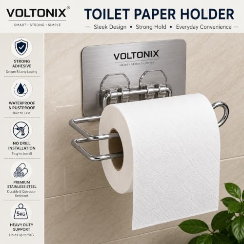 Image of HoMedics Self Adhesive No Drill Self Adhesive Toilet Paper Holder /Tissue Paper Roll Holder /Bathroom Rack for Kitchen /Towel Holder (2, Steel)