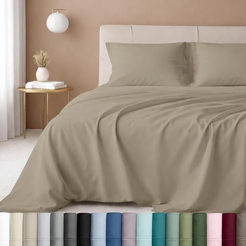 Image of California Design Den Twin XL Sheets Set - Luxury 600 Thread Count Sateen, Natural 100% Cotton Sheets with Deep Pockets, Cool, Crisp and Durable Hotel Quality Bedding Set (Cool Taupe)