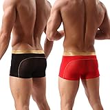 80% Nylon, 20% Elasthan Laxier 2er-Pack Herren Boxer Shorts Weiche Unterhosen Durchsichtige Boxershorts Sexy Unterwäsche Trunk für Männer (Schwarz/Red, XXL)