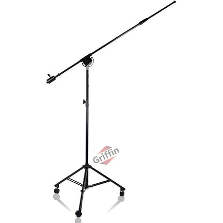 GRIFFIN Microphone Boom Stand: Professional Studio Recording Mic Holder with Casters