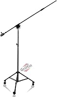 Vista 1 de GRIFFIN Soporte de micrófono con ruedas de 11 pies de alto (edición extendida Xheight) con brazo telescópico y base de trípode, soporte con ruedas