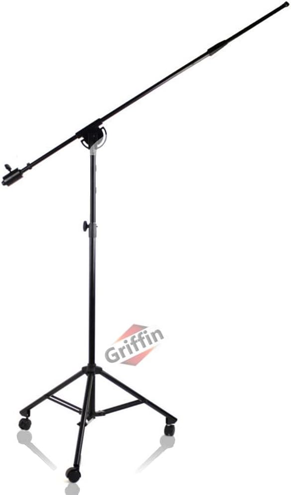 GRIFFIN 11FT Tall Rolling Mic Boom Stand (Extended XHeight Edition) with Telescopic Arm & Tripod Base – Studio Microphone Wheeled Stand for Overhead Drums, Choir, Vocal Recording