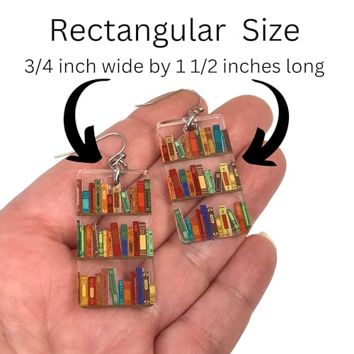 Bookcase Dangle Earrings with Book Shelves Patterned Acrylic Book Earrings for Women2