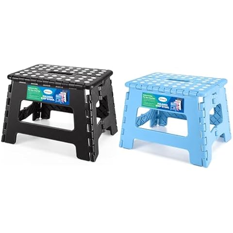 Dyforce Folding Step Stool 9", Kids Step Stool, Light-Weight Toddler Step Stool for Kitchen, Bathroom, Holds Up to 300 lbs (Black&Blue) Cover